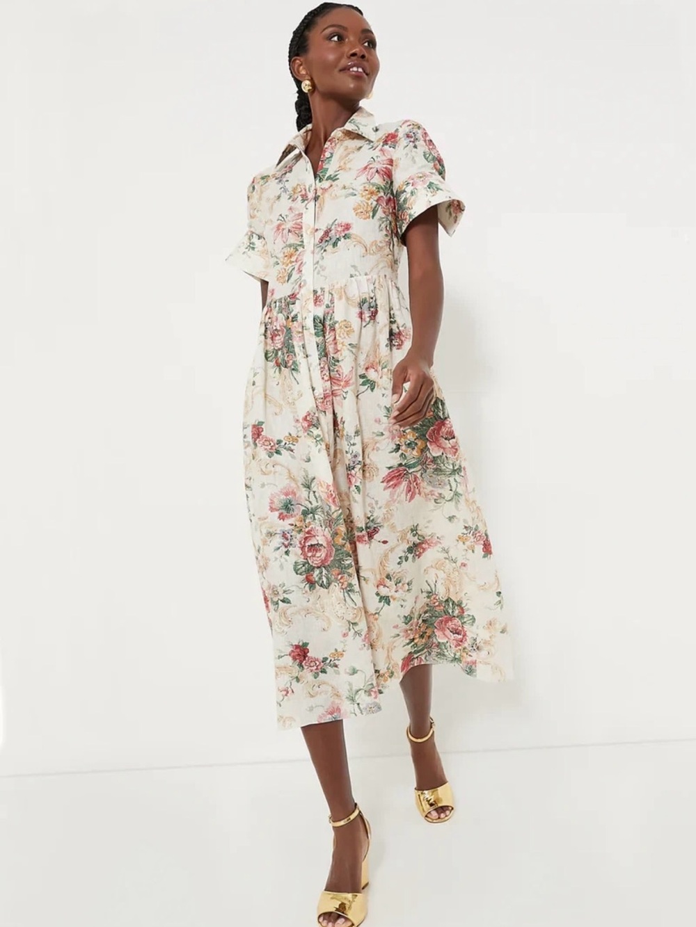 Erdem Floral Linen Midi Shirt Dress